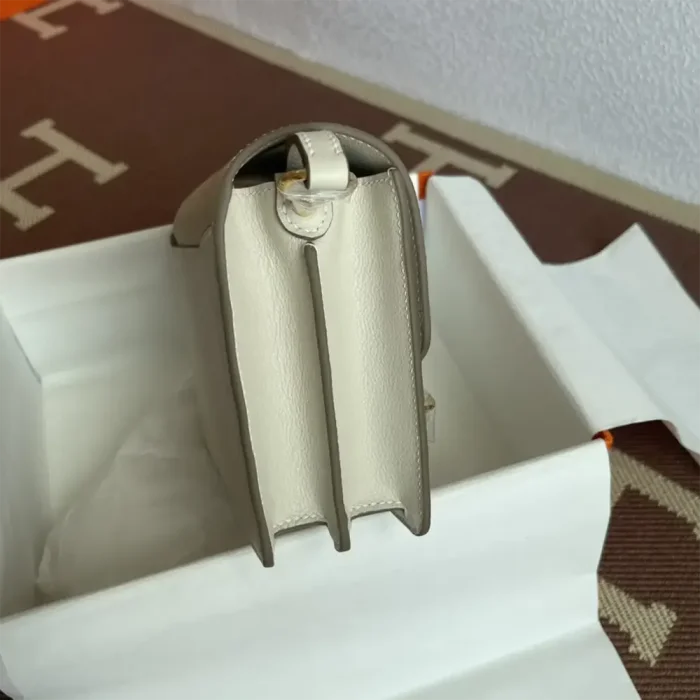 Hermes Women Roulis Mini Bag in Evergrain Calfskin-White/Gold