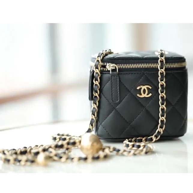 Chanel Women CC Mini Box Bag Black Calfskin Leather Gold-Tone Metal