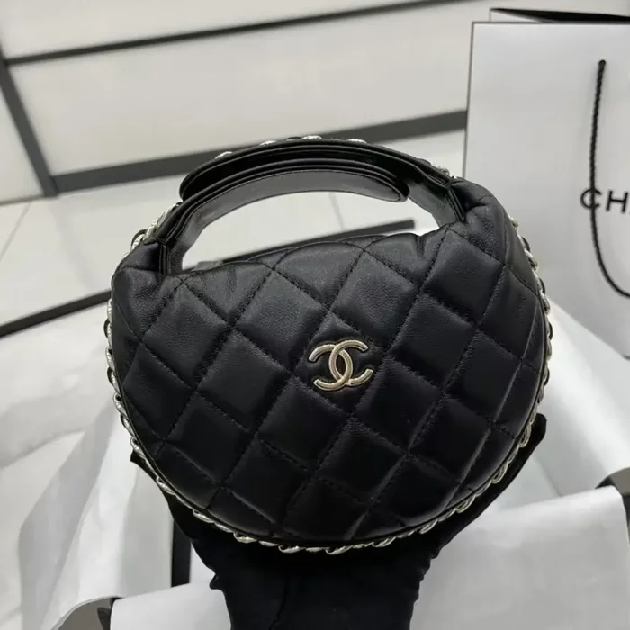 Chanel Women CC Small Flap Hobo Bag Grained Calfskin Gold Tone Metal Black