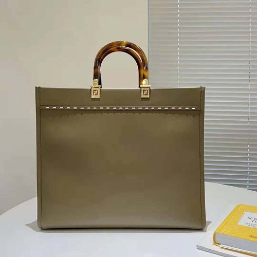 Fendi Women Sunshine Medium Gray Leather and Elaphe Shopper