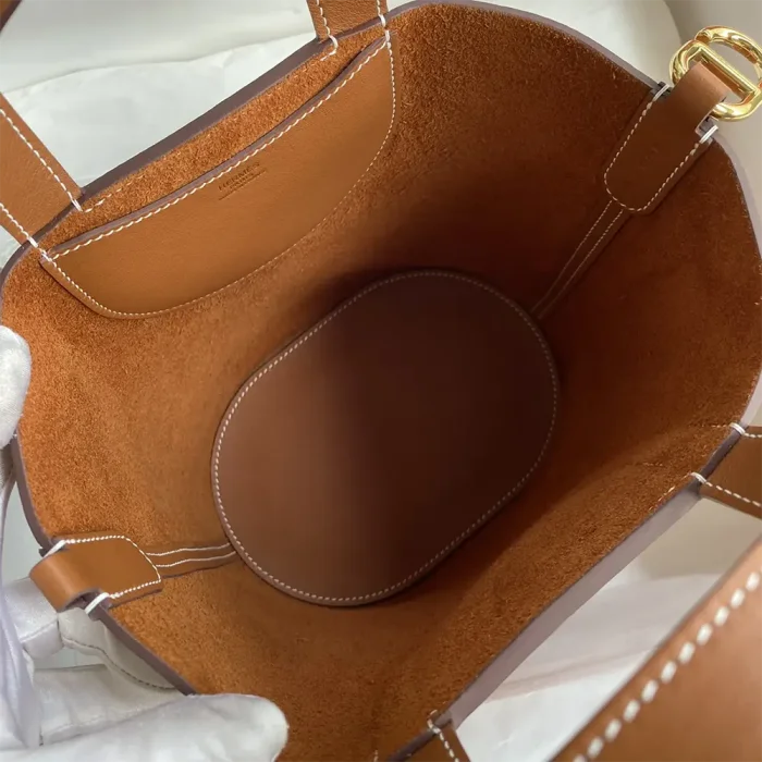 Hermes Women In the Loop 18 Handbag Clemence Leather-Brown/Gold