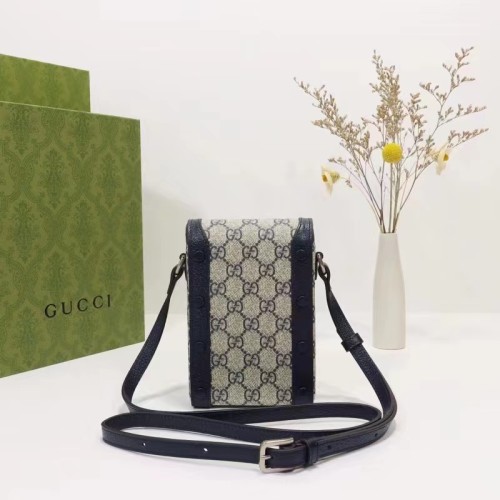 Gucci Unisex Horsebit 1955 Mini Bag Beige Blue GG Supreme Canvas