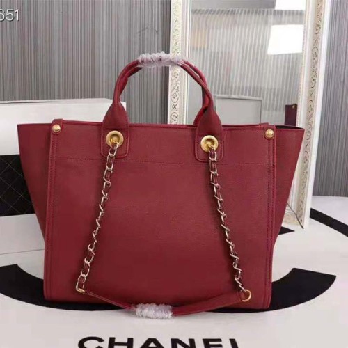 Chanel Women Chanel's Large Tote Shopping Bag in Grained Calfskin Leather-Red