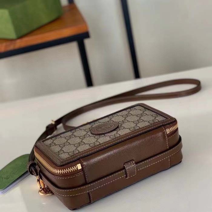 Gucci Unisex GG Mini Bag Interlocking G Beige Ebony GG Supreme Fabric