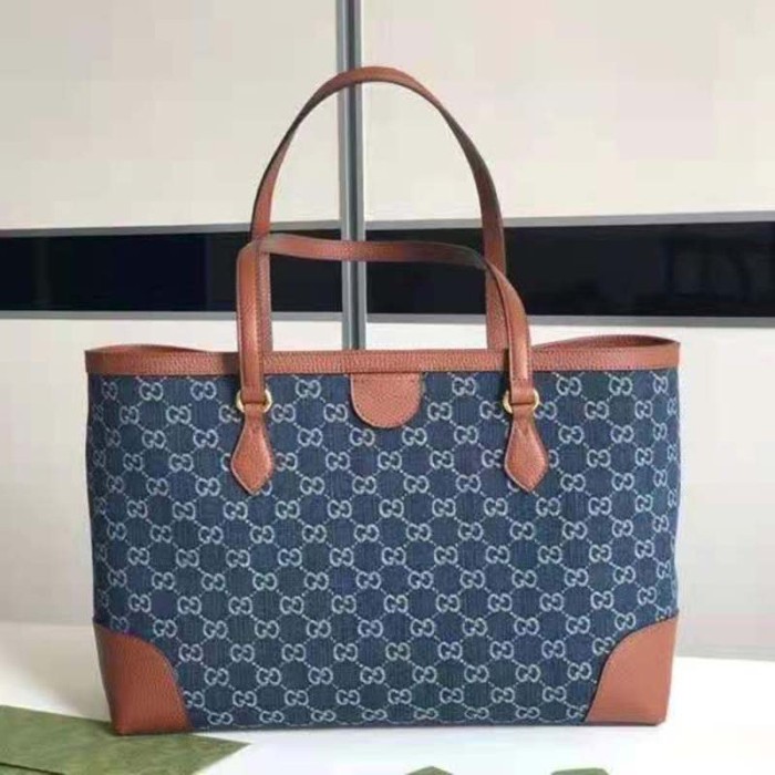 Gucci Women Ophidia GG Medium Tote Double G Organic GG Jacquard Denim