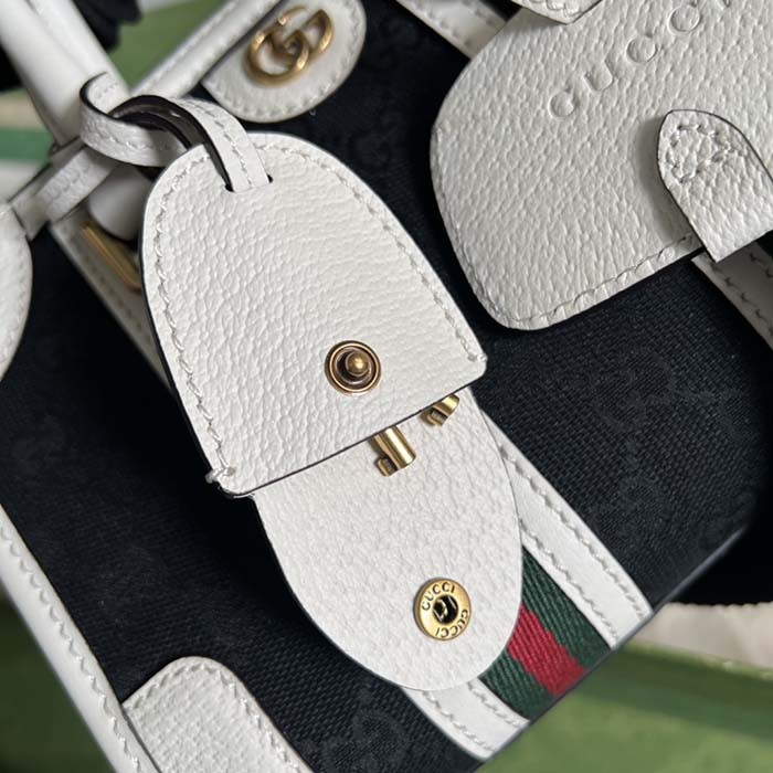 Gucci Unisex GG Mini Canvas Top Handle Bag Double G White Black Original GG Canvas