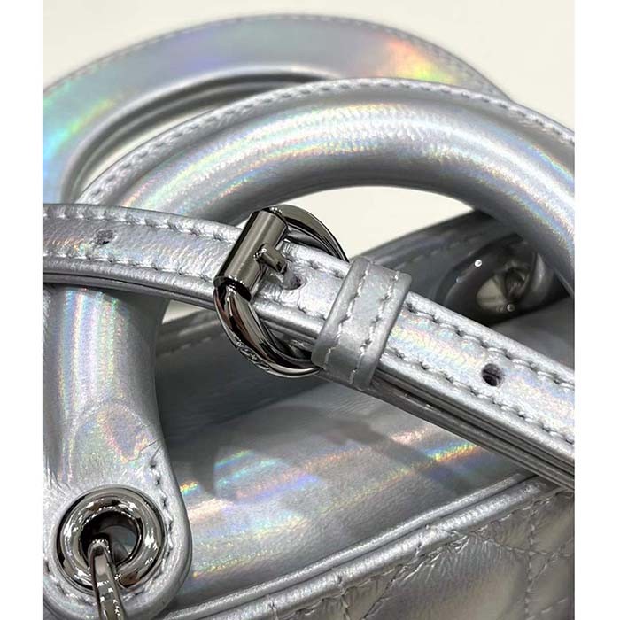 Dior Women CD Dior Or Lady Dior Micro Bag Metallic Crinkled Cannage Calfskin