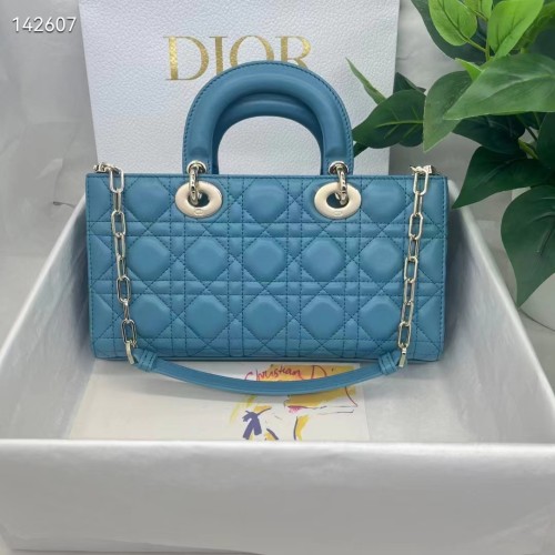 Dior Women CD Medium Lady D-Joy Bag Horizon Blue Cannage Lambskin
