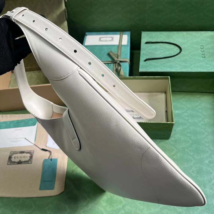 Gucci Women GG Aphrodite Large Shoulder Bag White Soft Leather Moiré Lining