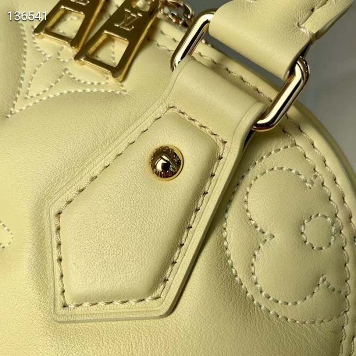 Louis Vuitton LV Women Alma BB Handbag Banana Yellow Quilted Embroidered Calf
