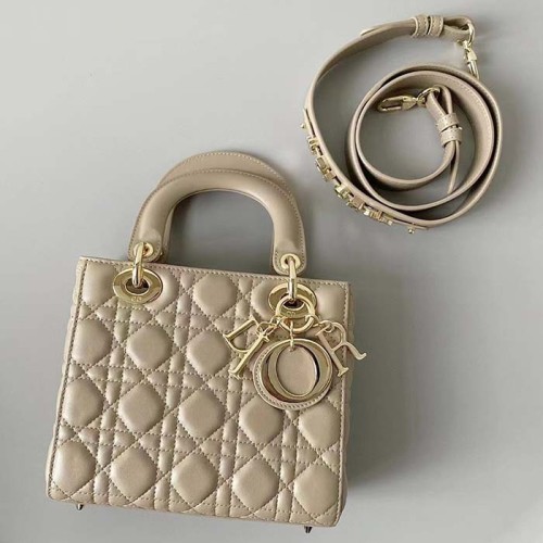 Dior Women CD Small Lady Dior My ABCDior Bag Sand-Colored Cannage Lambskin