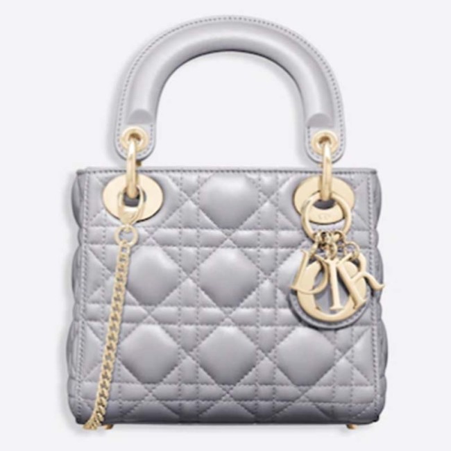 Dior Women CD Mini Lady Dior Bag Opaline Gray Pearlescent Cannage Lambskin