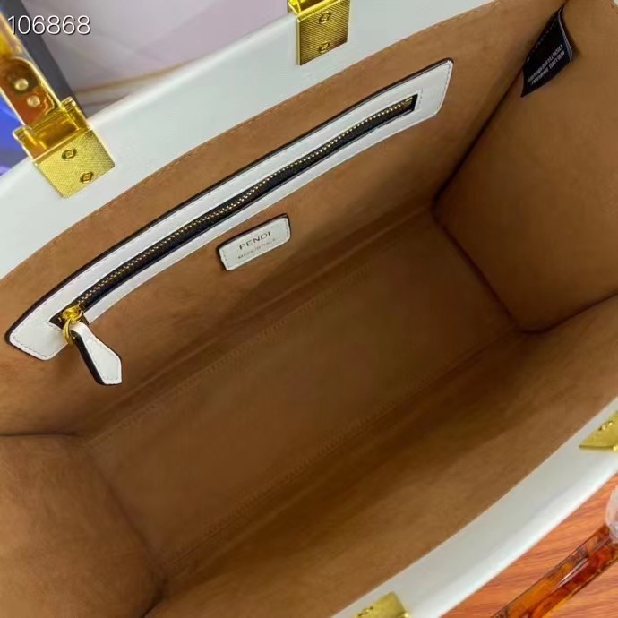 Fendi Women FF Sunshine Medium White Leather Shopper