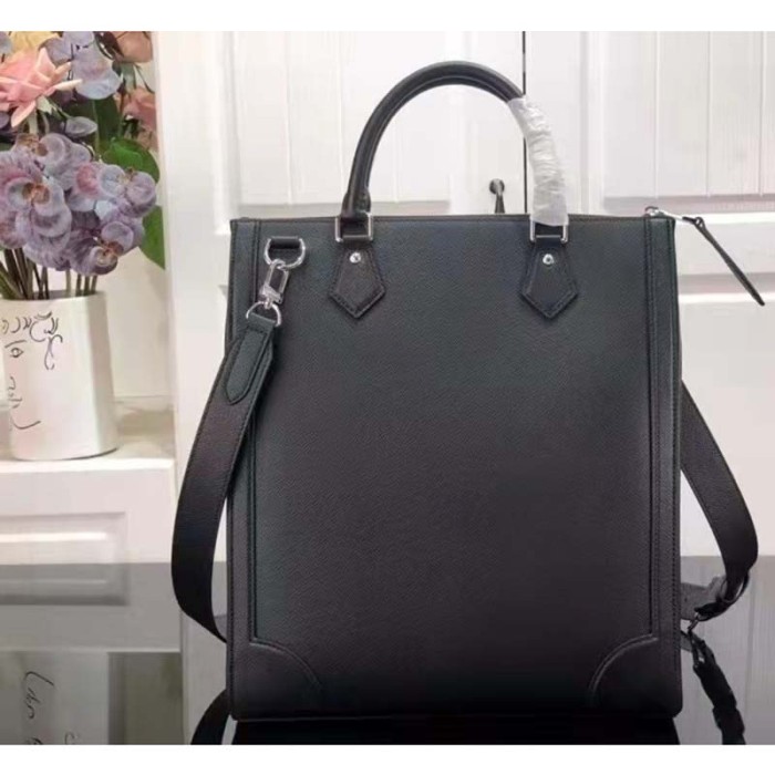 Louis Vuitton LV Unisex Vertical Tote Black Taiga Cowhide Leather Textile Lining