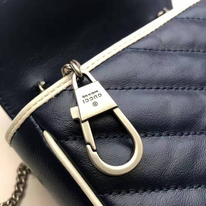 Gucci GG Women GG Marmont Super Mini Bag in Blue Diagonal Matelassé Leather