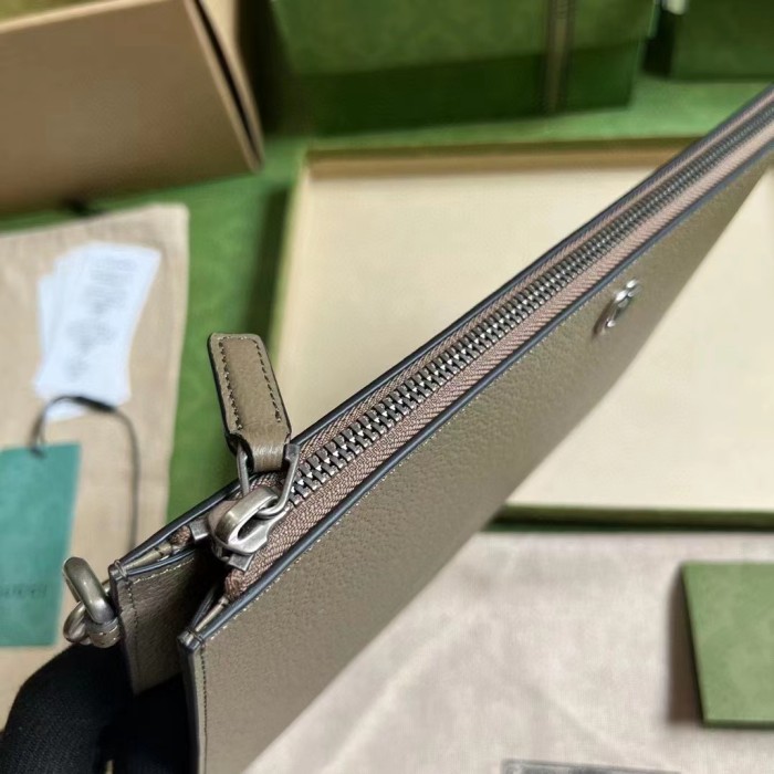 Gucci Unisex GG Marmont Pouch Taupe Leather Six Card Slots One Open Pocket