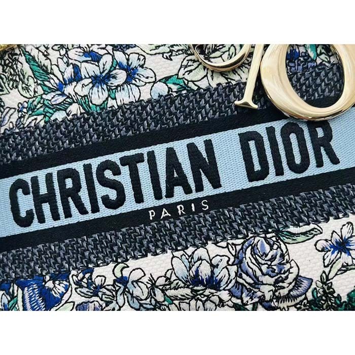 Dior Women CD Medium Lady D-Lite Bag White Multicolor Flowers Constellation Embroidery