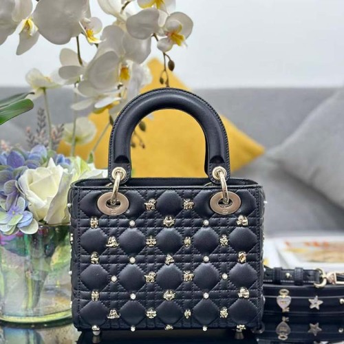 Dior CD Women Small Lady Dior My ABCDior Bag Black Cannage Lambskin