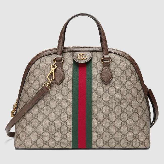 Gucci GG Women Ophidia GG Medium Top Handle in Beige/Ebony GG Supreme Canvas