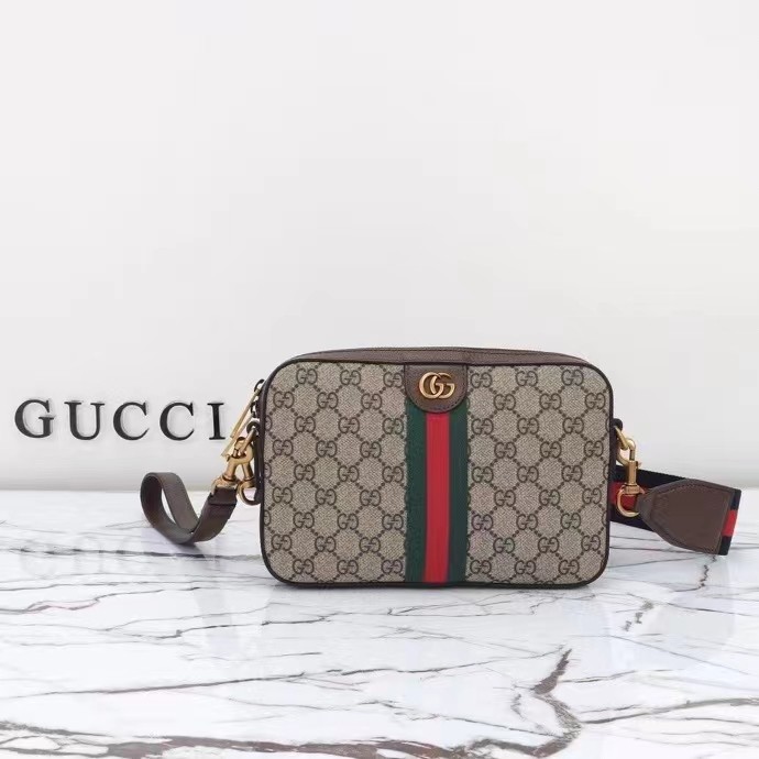 Gucci GG Unisex Ophidia GG Crossbody Bag Beige Ebony GG Supreme Canvas Double G