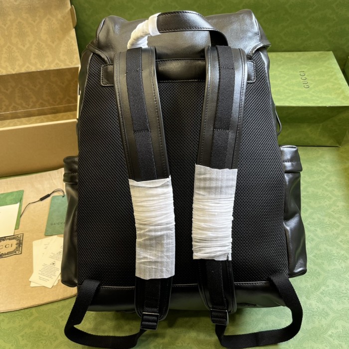 Gucci Unisex GG Backpack Tonal Double G Original GG Canvas Black Leather