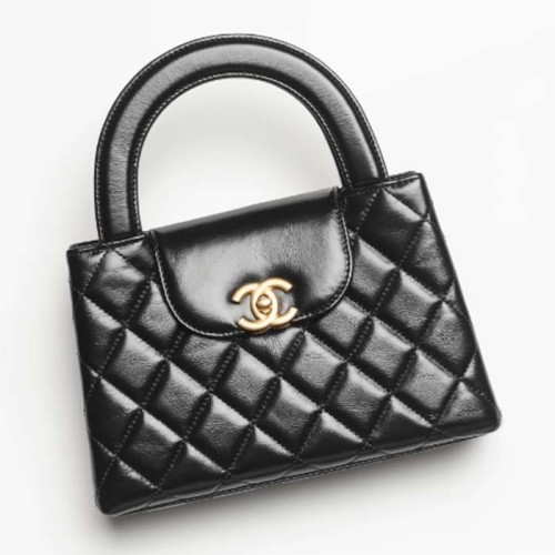 Chanel Women CC Mini Shopping Bag Shiny Aged Calfskin Gold-Tone Metal Black