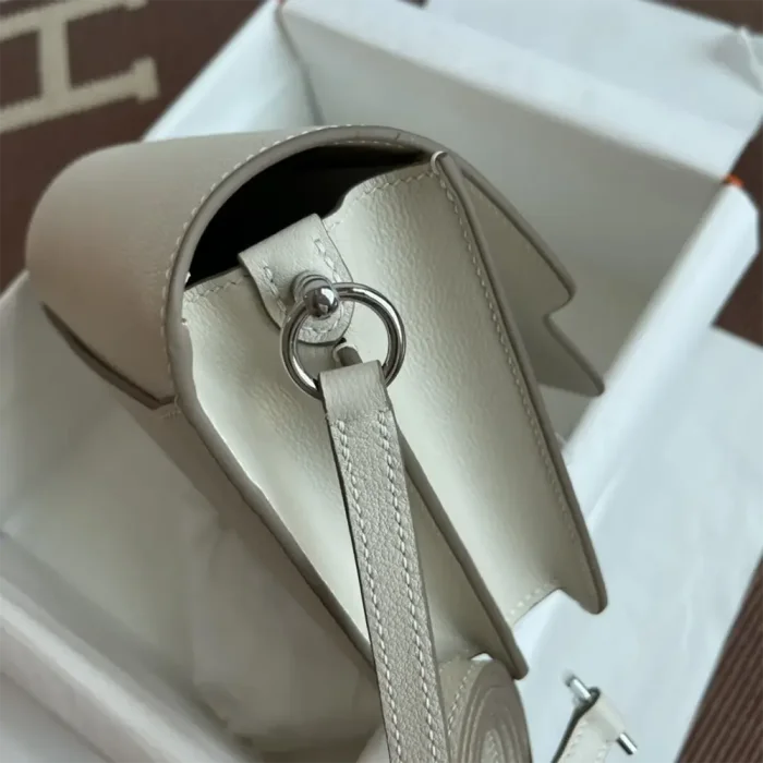 Hermes Women Roulis Mini Bag in Evergrain Calfskin-White/Silver