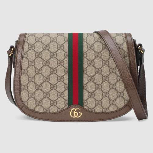 Gucci GG Women Ophidia GG Small Shoulder Bag in Beige/Ebony GG Supreme Canvas