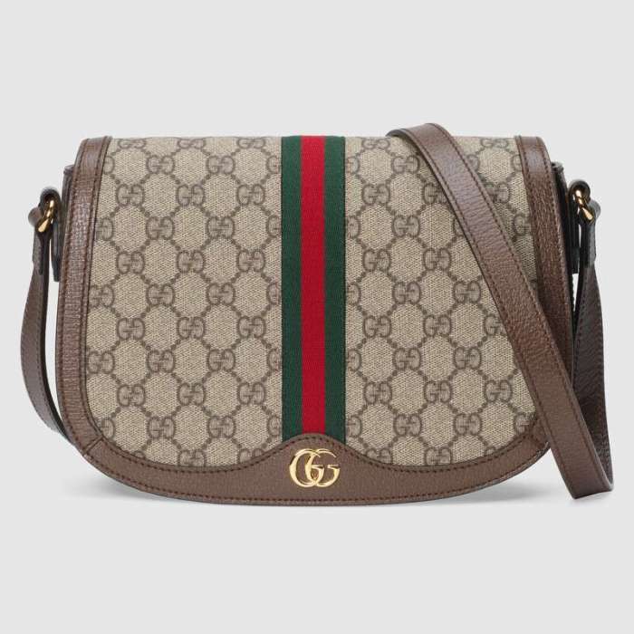 Gucci GG Women Ophidia GG Small Shoulder Bag in Beige/Ebony GG Supreme Canvas