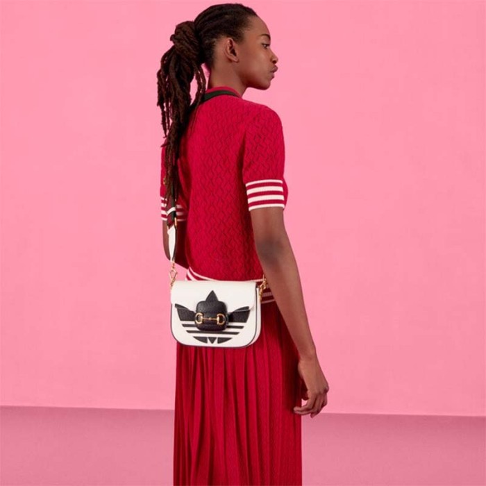 Gucci Unisex GG Adidas x Gucci Horsebit 1955 Mini Bag White Black Leather Trefoil