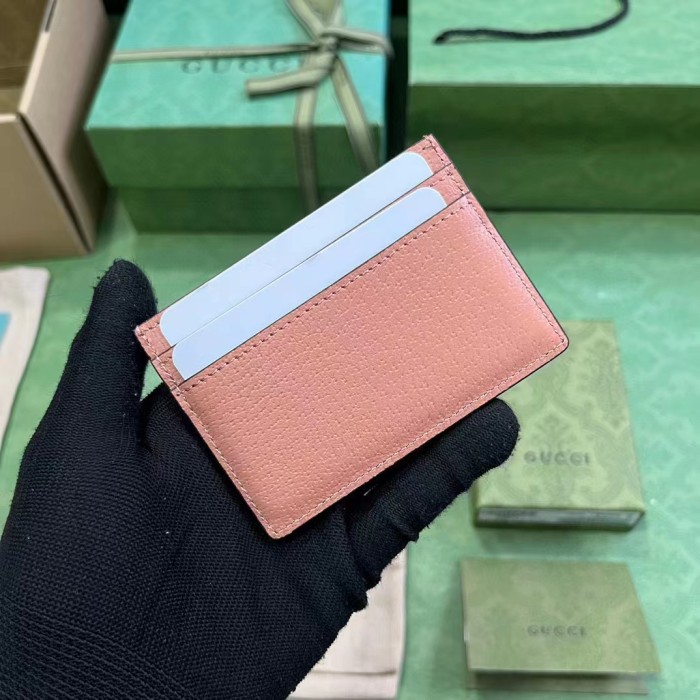 Gucci Unisex Ophidia GG Card Case Wallet Pink Canvas Leather Double G Four Card Slots