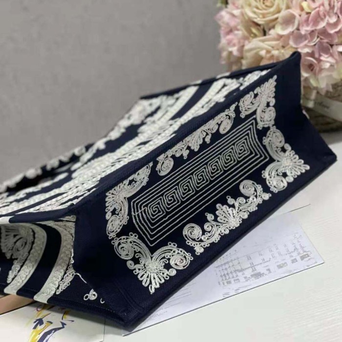 Dior Women Large Dior Book Tote Blue and White Cornely-Effect Embroidery