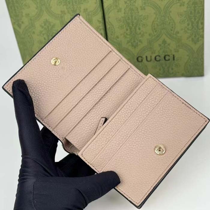 Gucci Unisex GG Marmont Card Case Wallet Double G Beige White GG Supreme Canvas Pink Leather Style ‎658610 AACFE 9543