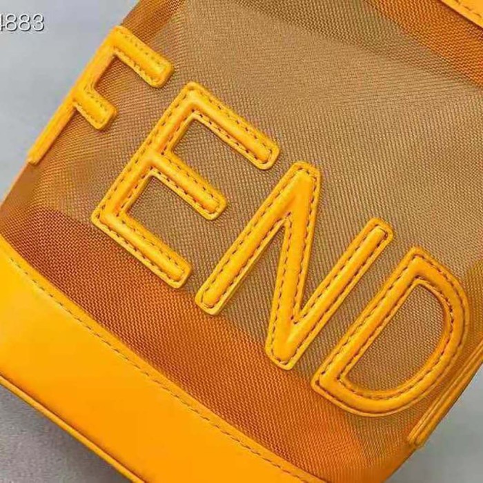 Fendi Women Mon Tresor Leather and Mesh Mini-Bag-Orange