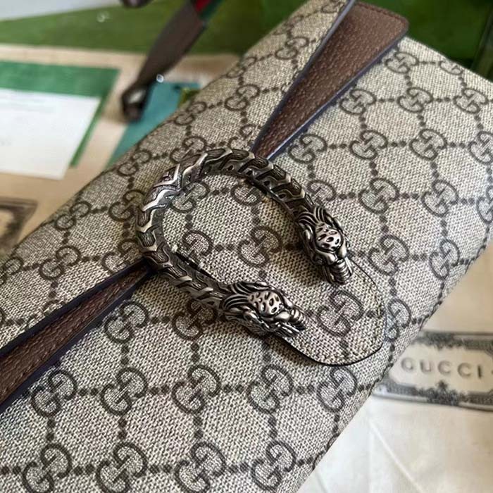 Gucci Women Dionysus Small Shoulder Bag Beige Ebony GG Supreme Canvas