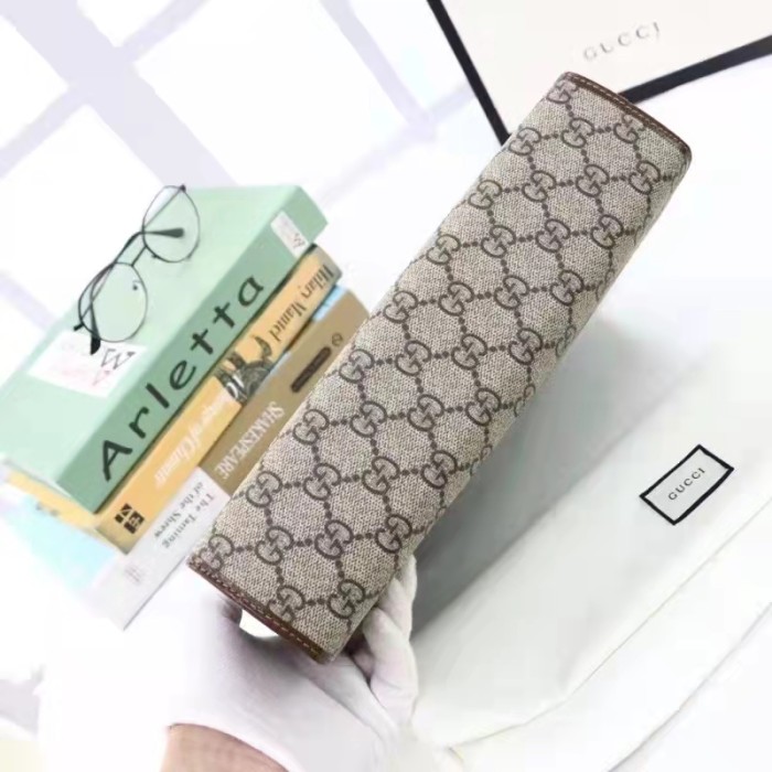 Gucci Unisex GG Horsebit 1955 Pouch Brown Beige Ebony GG Supreme Canvas