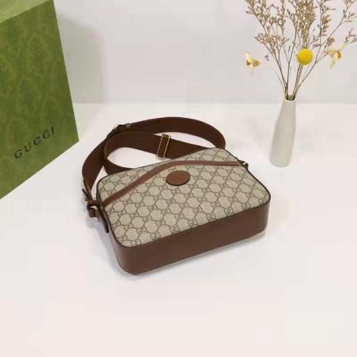 Gucci Unisex Messenger Bag Interlocking G Beige Ebony GG Supreme Canvas