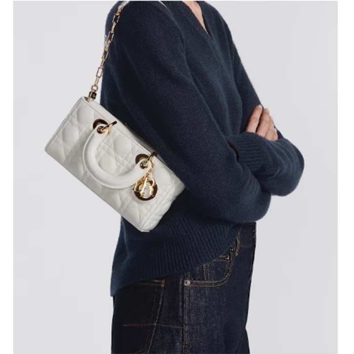 Dior Women CD Small Lady D-Joy Bag Latte Cannage Lambskin