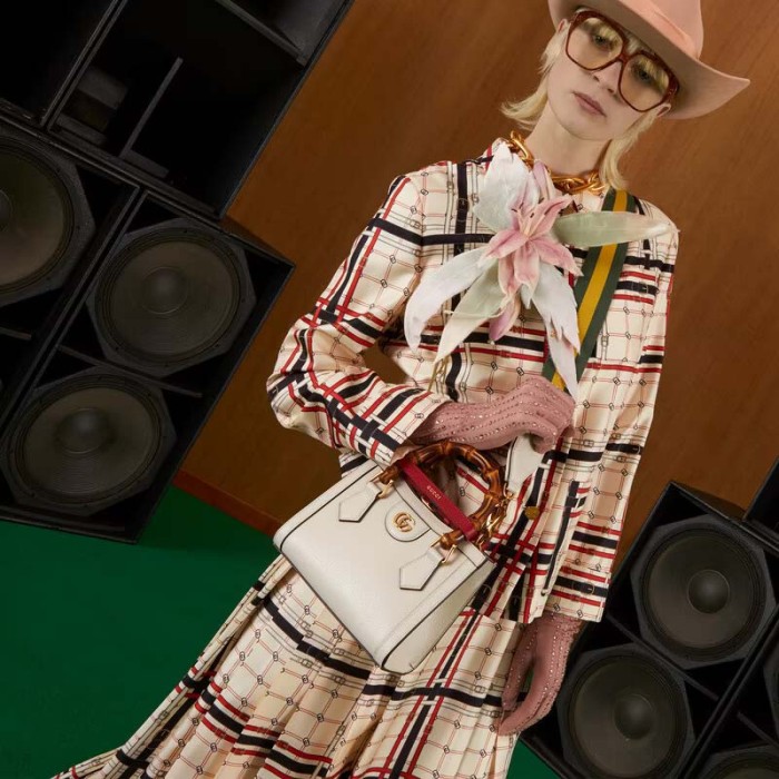 Gucci GG Women Diana Mini Tote Bag White Leather Double G