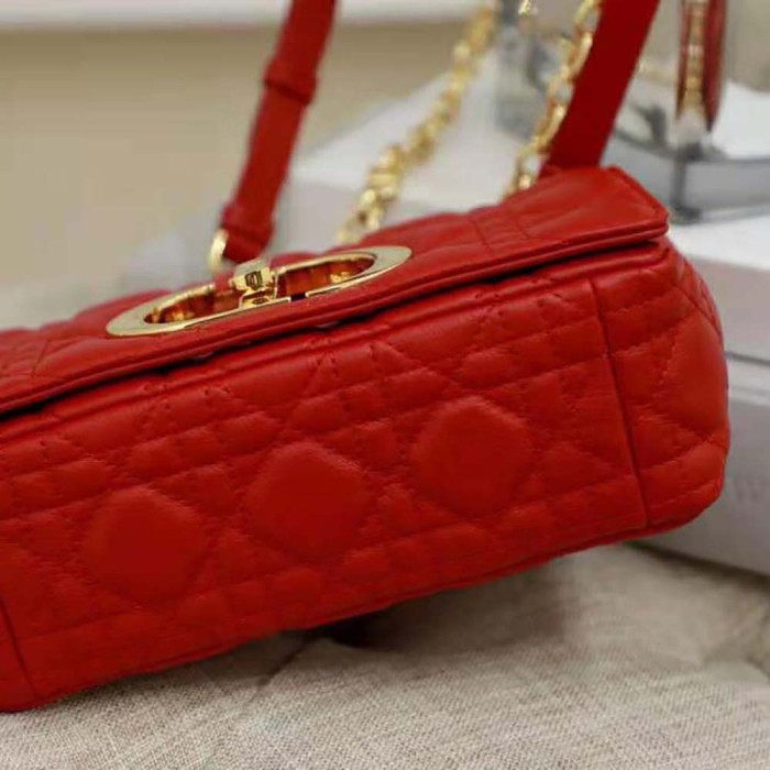 Dior Women Small Dior Caro Bag Supple Cannage Calfskin-Red