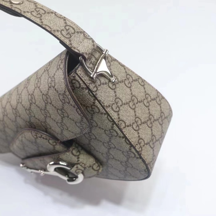 Gucci Unisex Gucci Horsebit 1955 Small Shoulder Bag Beige Ebony GG Supreme Canvas