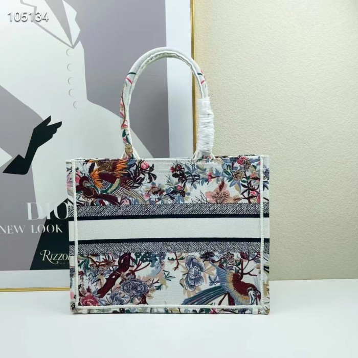 Dior Women CD Medium Book Tote Ecru Multicolor Jardin D'Hiver Embroidery