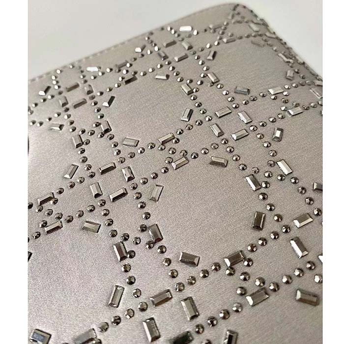 Dior Women CD Mini Lady Dior Bag Platinum Metallic Cannage Lambskin Beaded Embroidery