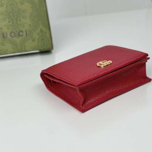 Gucci GG Unisex Leather Card Case Wallet Hibiscus Red Metal-Free Tanned Leather Double G Style ‎456126 CAO0G 6433