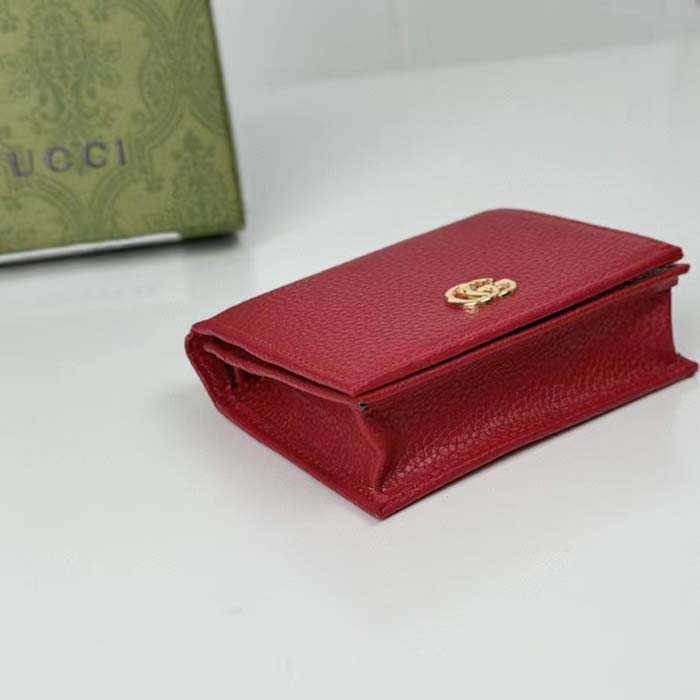 Gucci GG Unisex Leather Card Case Wallet Hibiscus Red Metal-Free Tanned Leather Double G Style ‎456126 CAO0G 6433