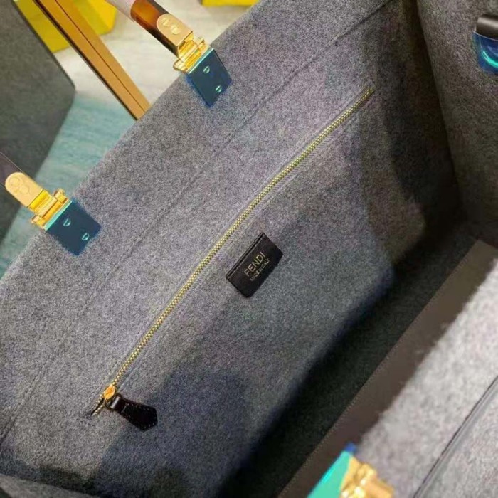 Fendi Women Fendi Sunshine Large Gray Flannel Shopper