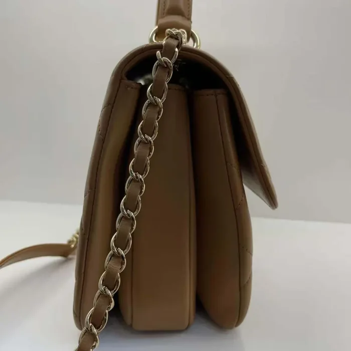 Chanel Women Mini Flap Bag with Top Handle Lambskin-Brown