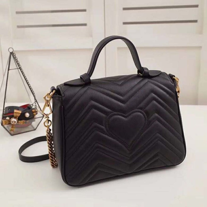 Gucci GG Women GG Marmont Medium Top Handle Bag-Black