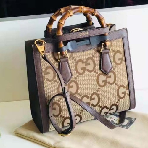 Gucci Women Gucci Diana Jumbo GG Small Tote Bag Double G Camel Canvas