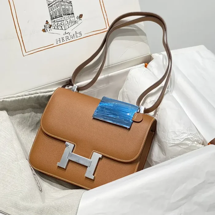 Hermes Women Constance 19 Bag Epsom Leather-Brown/Silver